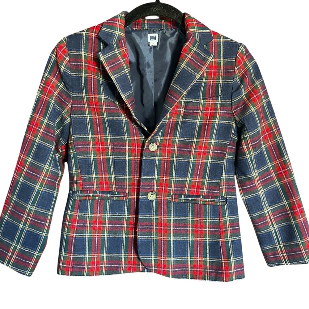 Janie and Jack Boys Tartan Plaid Blazer Navy Red Size 7